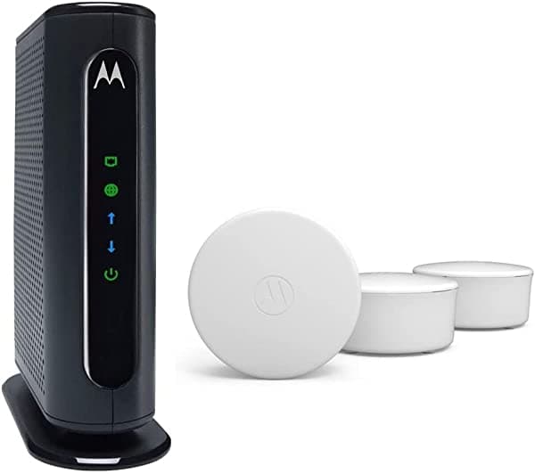 Motorola Módem de cable MB7420 + Q11 Wi-Fi 6 Mesh paquete de 3 | Aprobado para Comcast Xfinity, Cox y Spectrum | Paquete separado de módem y malla