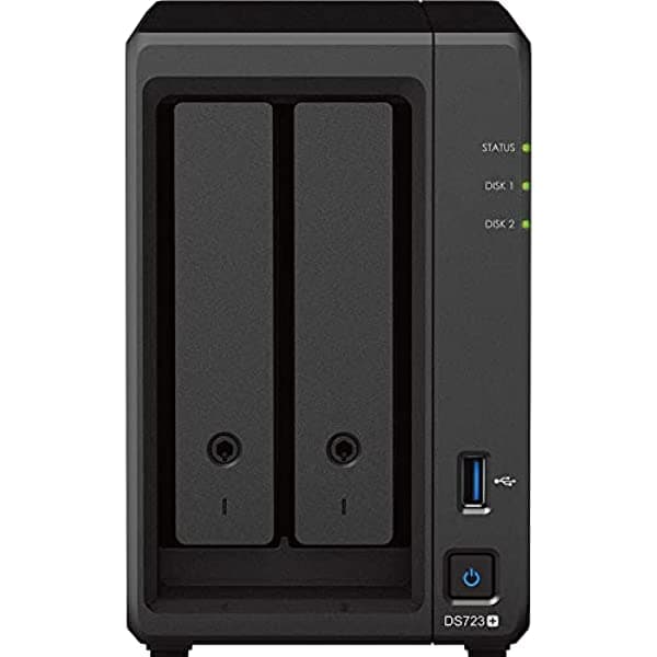Synology DiskStation DS723+ NAS Server with Ryzen 2.6GHz CPU, 32GB Memory, 8TB SSD Storage, 1TB M.2 NVMe SSD, 2 x 1GbE LAN Ports, DSM Operating System