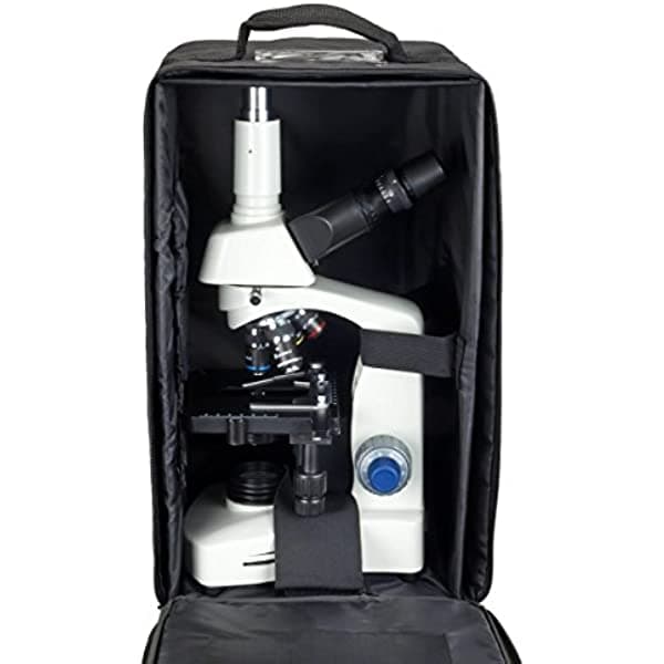 OMAX microscopio trinocular compuesto Siedentopf LED 40X-2000X con funda de transporte de vinilo M8311-A187V