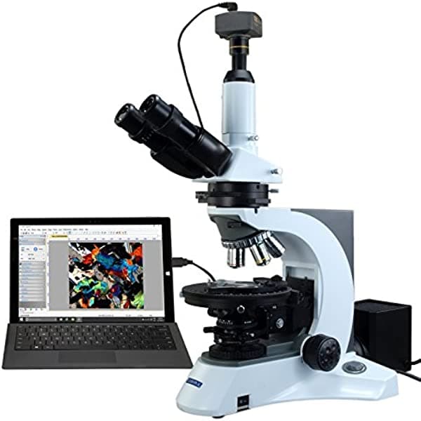 OMAX microscopio trinocular de polarización infinity 40X-1000X + cámara digital de megapíxeles M838PL-C140U