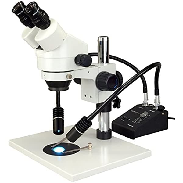 OMAX microscopio estéreo binocular con zoom 7X-45X + luz LED de cuello de cisne de 6 W W42CPT-L3WLED