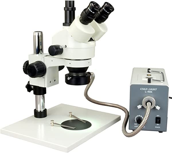 OMAX microscopio estéreo trinocular con zoom 7X-45X + anillo de luz fría de 150 W W43APT-L12R