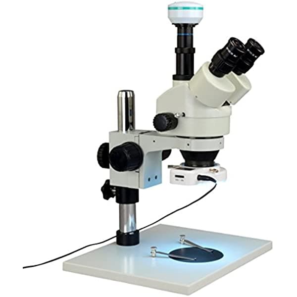 OMAX 7X-45X Zoom microscopio estereo trinocular + Anillo de luz LED de 54 LED + camara USB de 2.0 MP W43APT-L54P-C20C