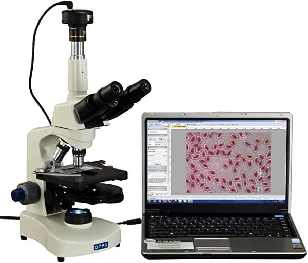 OMAX 40X-2000X microscopio LED Siedentopf compuesto trinocular de contraste de fase + camara USB de 3 MP M8311-PHB3-C30U