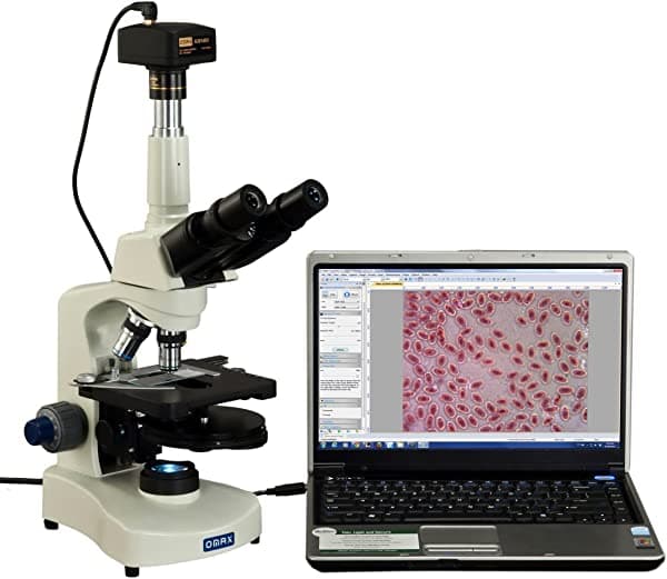 OMAX 40X-2000X microscopio LED Siedentopf compuesto trinocular de contraste de fase con camara USB de 14 MP M8311-PHB3-C140U