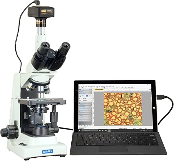 OMAX 40X-2000X microscopio compuesto trinocular LED Plan avanzado + camara de 14 MP M834SLPLAN-C140U