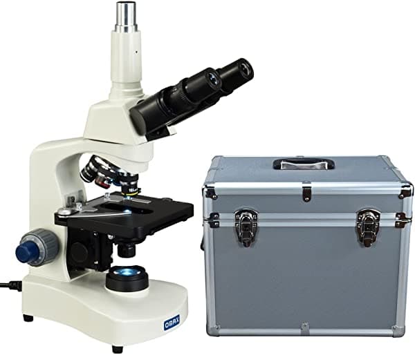 OMAX 40X-2500X Microscopio Trinocular Compuesto LED Siedentopf con funda de transporte de aluminio M8311Z-A185A