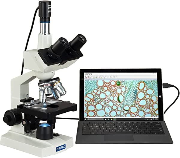 OMAX M83ES-C02 Microscopio Trinocular Digital 40X-2000X con Cámara USB, Iluminación LED y Platina Mecánica de Doble Capa