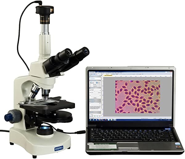 OMAX Plan 40X-2500X Microscopio Trinocular Compuesto Siedentopf de Contraste de Fase con cámara digital de 9 MP con LED M8311Z-PHB1-C90U