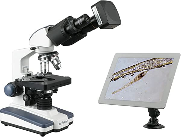 AmScope 40X-1000X LED 3D Stage Binocular Compuesto Microscopio + Cámara Wi-Fi B120B-WF