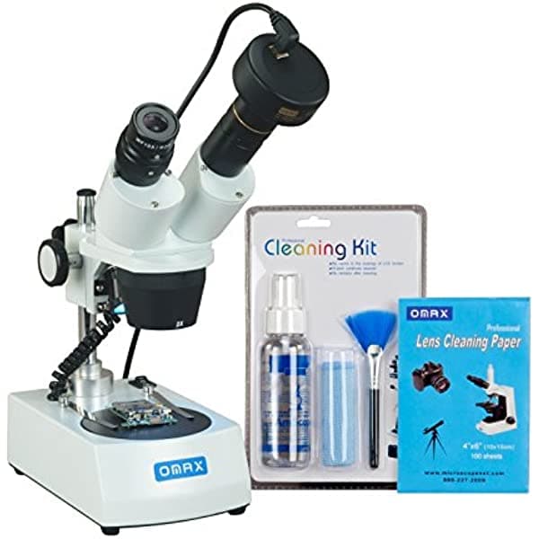 Omax 20 x -40 x -80 X Microscopio Binocular estéreo inalámbrico con luces LED y cámara de 5 MP y Pack de limpieza G223ES-C50U-LPK