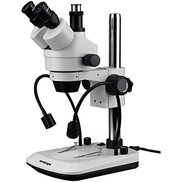 AmScope 7X-45X Microscopio Estéreo con doble cuello de cisne LED integrado SMDG-1TG