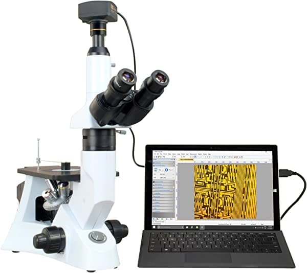 OMAX 40X-400X Microscopio Trinocular Metalúrgico de Polarización Invertida Infinito USB3 de Súper Velocidad de 14 MP M8300MINV-C140U3