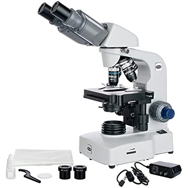 AmScope B450C-SP 40X-2500X LED semi-plan microscopio compuesto con platina mecánica de 2 capas 3D