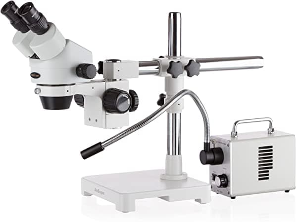 AmScope SM-3B-30WS 7X-45X microscopio estéreo binocular con iluminador LED y cuello de cisne único de fibra óptica