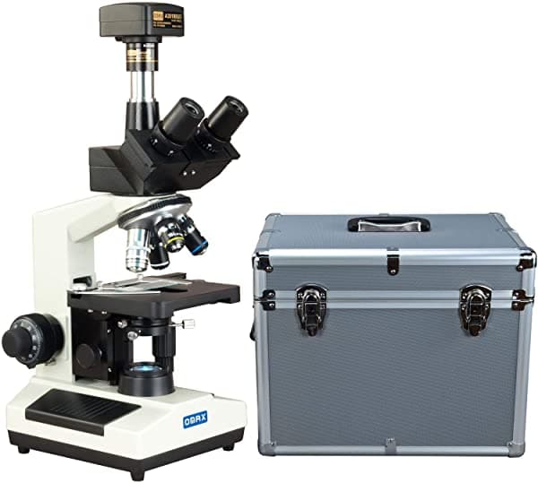 OMAX 40x-2000x USB3 microscopio trinocular digital 5 MP de campo oscuro LED de laboratorio con funda de transporte de aluminio M837SL-A191BOIL-A185A-C50U3