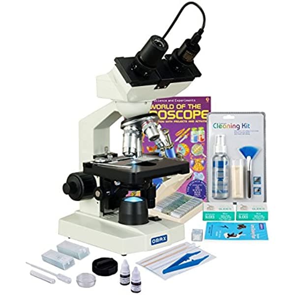 Omax 2500 x 3 MP cámara LED Microscopio + Slide Preparación Kit + libro + Kit de limpieza + preparado & Slide en blanco M82EZ-PKG2-C30S