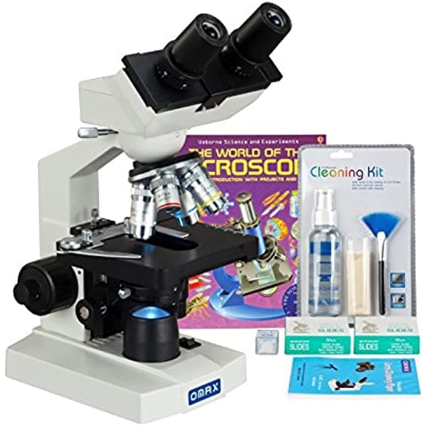 Omax 40 x -2500 X LED binocular microscopio compuesto + Kit de limpieza + en blanco diapositivas + lente Paper + libro M82EZ-PKG6