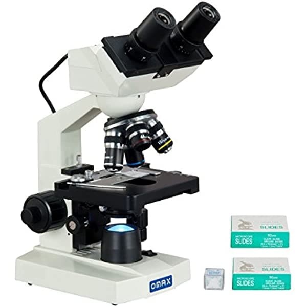 OMAX MD82EZ10-SC100 40x-2500x microscopio compuesto binocular digital LED 1.3 MP integrado con portaobjetos en blanco + cubreobjetos