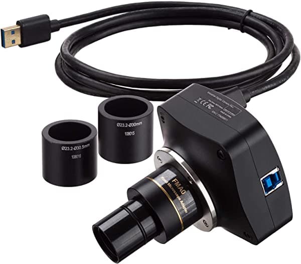 AmScope Cámara de microscopio USB 3.0 BSI de 6.3 MP con diapositiva de calibración MU633-BI-CK