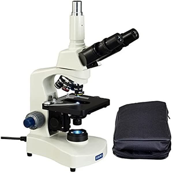 OMAX M8311Z-A187V 40x-2500x microscopio trinocular compuesto Siedentopf LED con funda de transporte de vinilo
