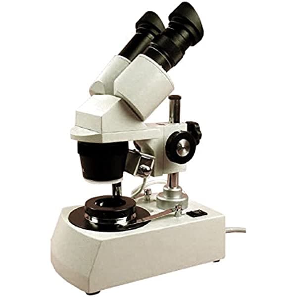 AmScope SE306-PX-DK microscopio estéreo binocular, oculares WF5x y WF10x, aumento 10x/20x/40x, objetivos 2x y 4x, iluminación halógena, placa de platina superior e inferior reversible blanco/negro, soporte de pilar, 120V, incluye condensador de campo oscuro