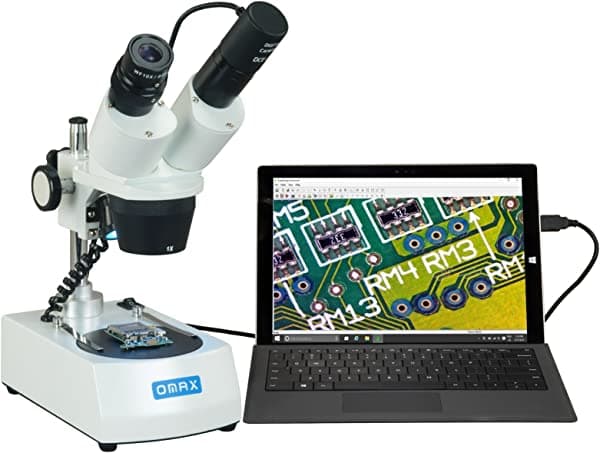 Omax 10 x -20 x -30 x -60 x microscopio binocular estéreo inalámbricos con doble luces LED y cámara USB