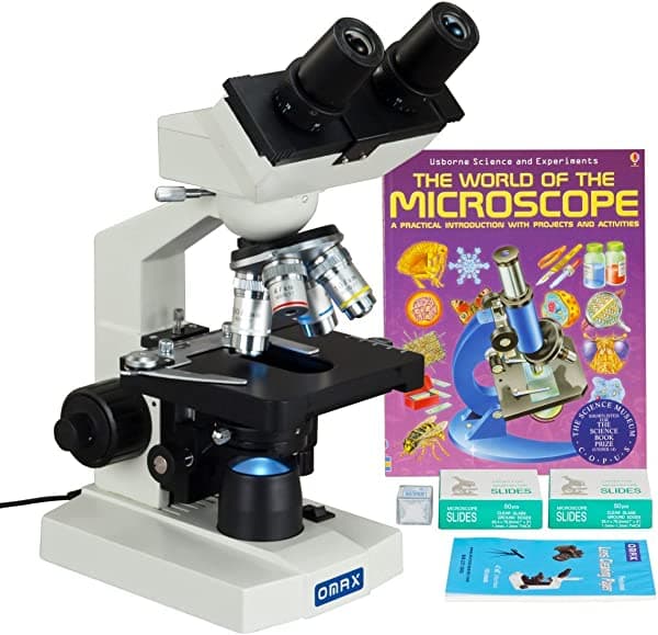 Omax 40 x -2000 X Binocular Microscopio Compuesto LED + libro + en blanco diapositivas + Fundas + lente Paper M82ES-SCP-WM