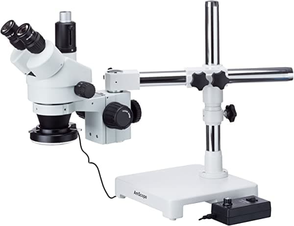 AmScope 3.5X-45X - Microscopio estéreo, zoom trinocular con anillo de luz LED 144