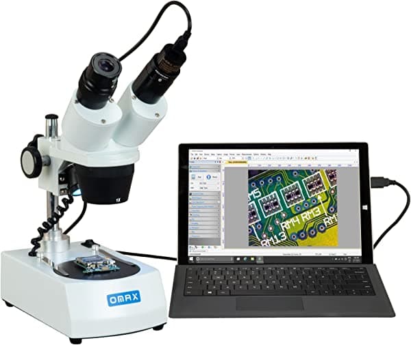 Omax 10 x -20 x -30 x -60 x microscopio binocular estéreo inalámbrico con doble luces LED y cámara USB G223CS-C03S