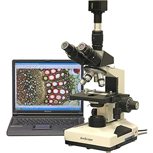 AmScope 40X-2000X Lab Clinic - Microscopio Trinocular veterinario con cámara de 10MP T490B-10M