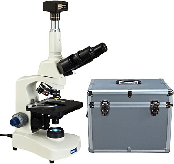 OMAX 40X-2000X microscopio trinocular compuesto LED Siedentopf + estuche de transporte de aluminio + cámara digital de megapíxeles M8311-A185A-C140U