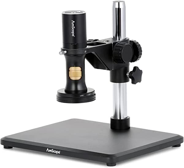 AmScope - Microscopio digital HDMI todo en uno de 1080p con óptica de zoom en el soporte de mesa - DM756H2D-TS