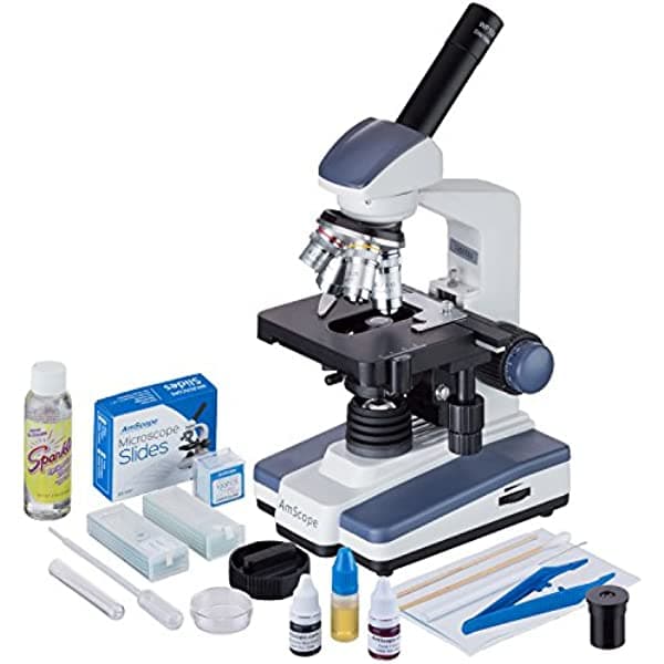 AmScope m620 C-sp14-cls-50p100s monocular digital LED de 40 x -2500 X Microscopio Compuesto con amplia Slide Preparación Kit