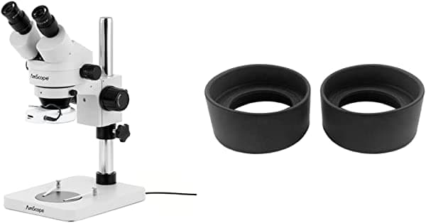 AmScope SM-1BSX-64S Profesional Binocular Stereo Zoom Microscope, White & EG-SM Microscope Eyepiece Eyeshields or Eye-Guards