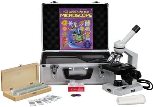 AmScope M600-TK50 40X-1000X Microscopio compuesto avanzado con 3D etapa + libro, diapositivas y estuche de transporte