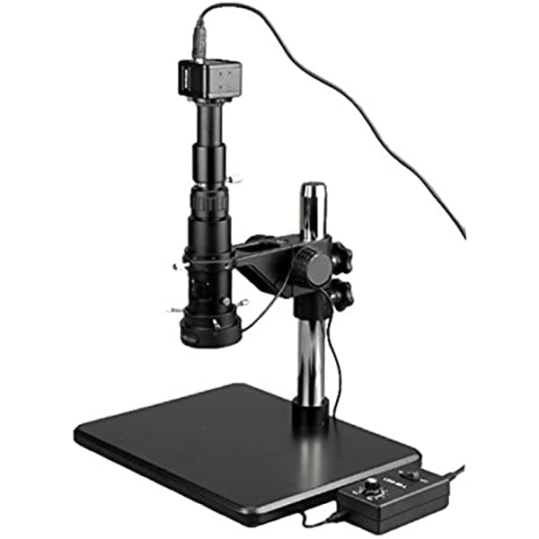 AmScope H810 - 5 M Digital monocular Microscopio de Inspección, 0,7 x -5.0 X Zoom lente, 11 x -80 X Ampliación, 4 - 1/8" Distancia de Trabajo, Pilar Soporte, 110 V-240 V, incluye cámara de 5 MP con lente de reducción y software H800-5M
