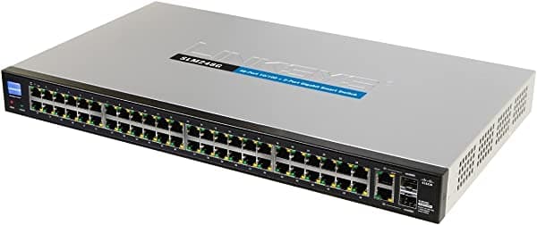Cisco Linksys SLM248G - Interruptor inteligente de 48 puertos 10/100 + 2 puertos 10/100/1000 Gigabit con 2 SFP combinados