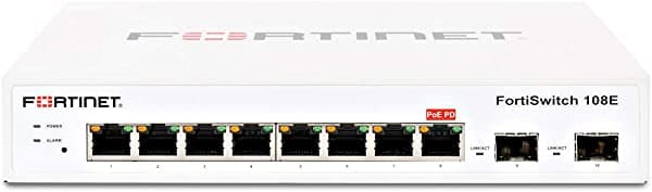 Fortinet | FS-108E | Interruptor FortiSwitch-108E L2 - 8 puertos GE RJ45,2 x GE SFP, línea sin ventilador AC y PSE Dual Powered L2+ interruptor de gestión, compatible con controlador de conmutador FortiGate. ‎FortiAuthenticator-1000D
