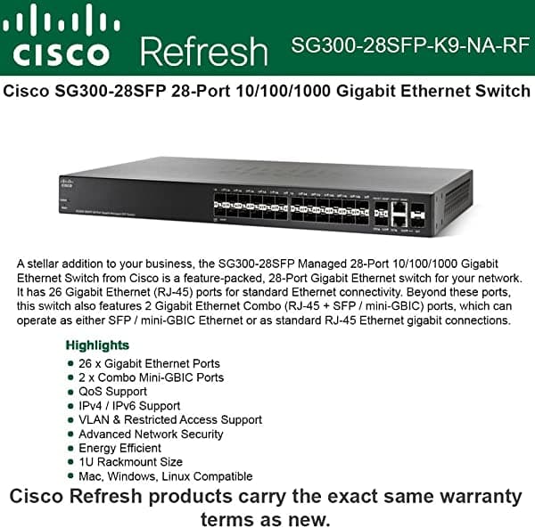 Cisco Refresh SG300 - 28SFP Conmutador Gigabit conseguido 28-ports + 2 Gigabit SFP SG300-28SFP-K9-RF