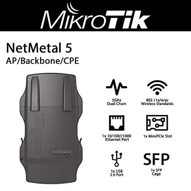 Mikrotik rb922uags-5hpacd-nm NetMetal 5 5 GHz 802.11 ac 2 x 2 Cadena osl4 PoE