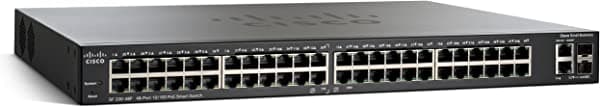 Interruptor inteligente Cisco SF200-48P: 48 puertos 10/100, PoE, 2 puertos mini GBIC combinados (SLM248PTNA)