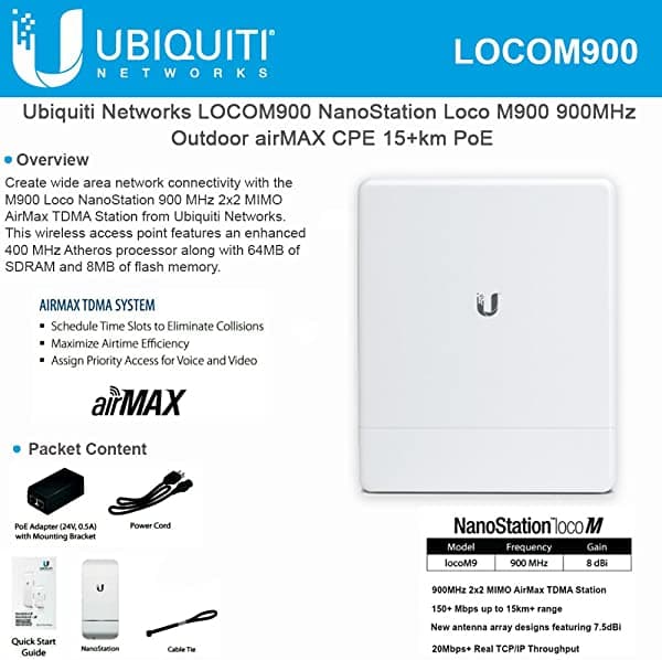 Ubiquiti NANO estación M900 loco 900 MHz MIMO Air-Max TDMA estación