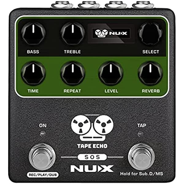 NUX Pedal de efectos de retardo ECHO de cinta NDD-7, tiempo de retardo estéreo de hasta 1600 ms, 7 combinaciones de cabezales de cinta repetitiva y reverberación Tape Echo