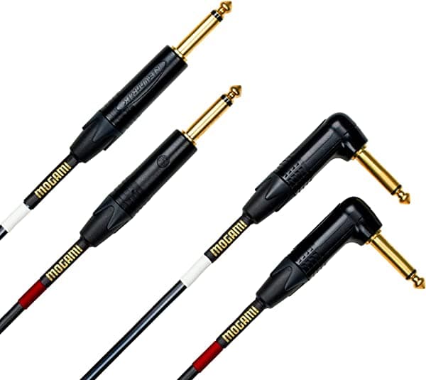 Mogami Gold Key s-06r unbalanced Stereo Profesional Patch Cable, Oro 1/4" TS Plugs, dos ángulo derecho a dos Straight, 6 ft.