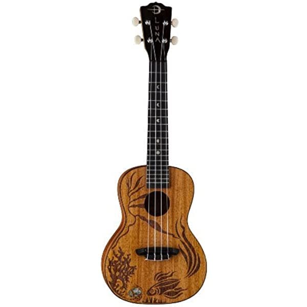 Luna UKECORAL - Ukelele coral de caoba maciza con funda acolchada, satén