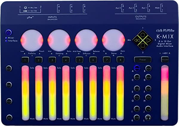 Keith McMillen Instruments K-Mix BLUE | Mezclador digital compacto de 8 canales con efectos, interfaz de audio USB multicanal de 8 x 10, superficie de control USB MIDI DAW y mezclador de sonido envolvente 7.1 K-737B