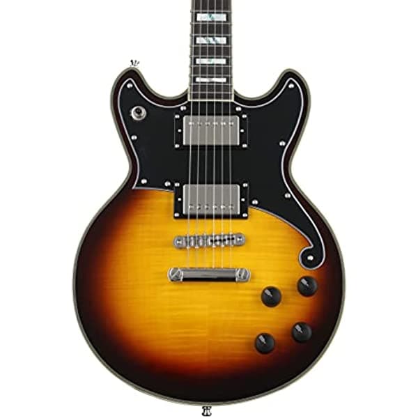 D'Angelico Guitarra eléctrica Brighton de lujo - Vintage Sunburst con tope de cola