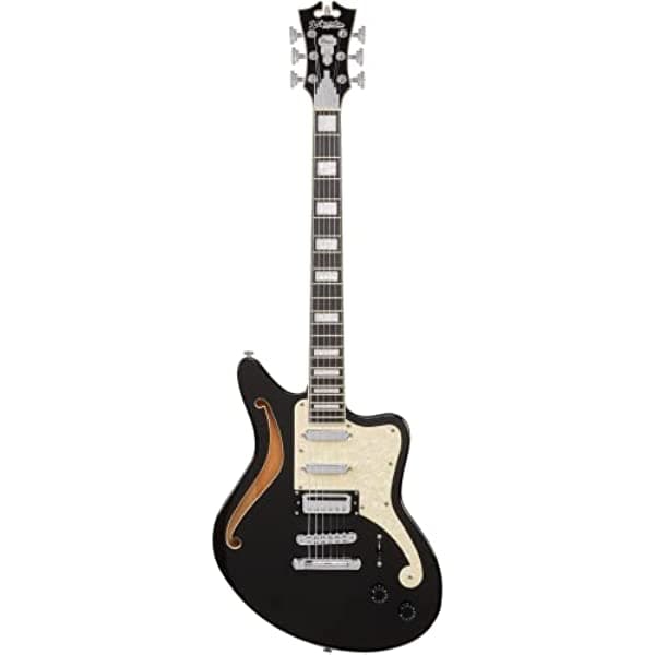 D'Angelico Guitarra eléctrica de 6 cuerdas semirhuecas, derecha, escama negra (DAPBEDSHBLFCS)