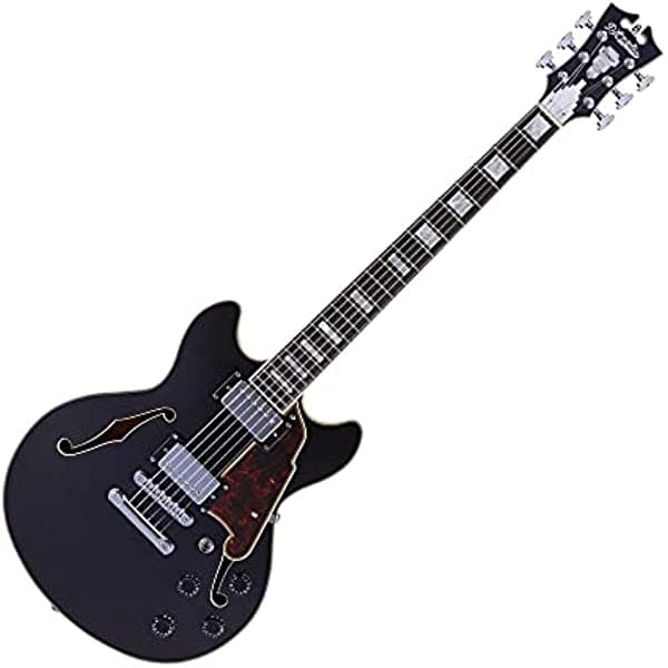 D'Angelico Premier Mini DC Guitarra eléctrica semihueca 6 cuerdas para diestros, color Black Flake DAPMINIDCBLFCS